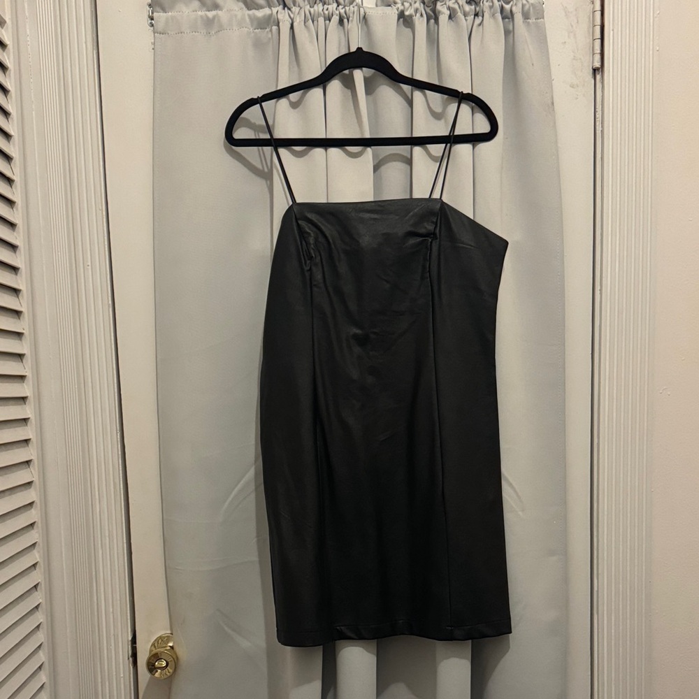 Wild Fable Sleeveless Black Faux Leather Slip Dress